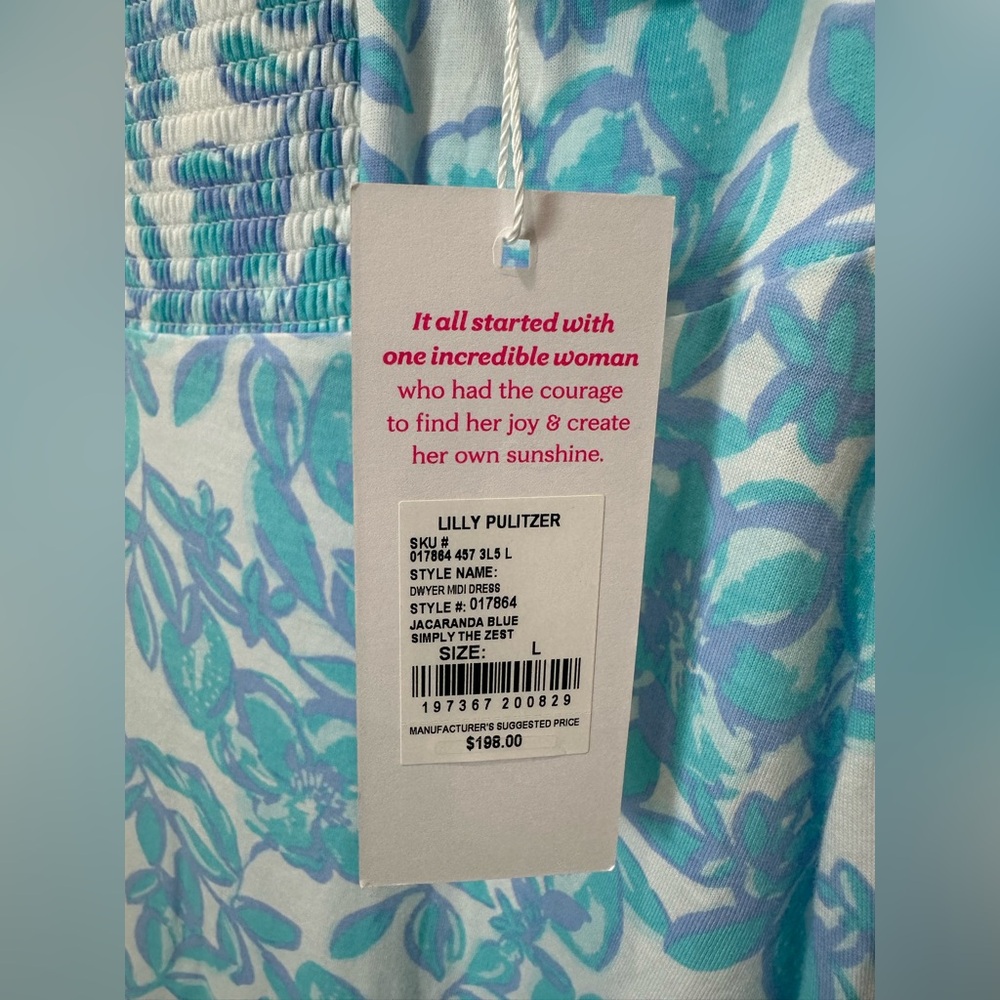 NWT Lilly Pulitzer blue and white floral Jersey midi dress size large - Picture 6 of 8
